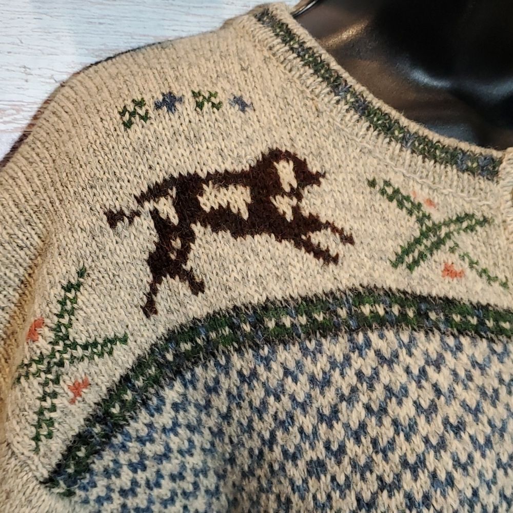 Woolrich Vintage Wool Cardigan Fox Dog Winter Fun, Sz M - Picture 7 of 8